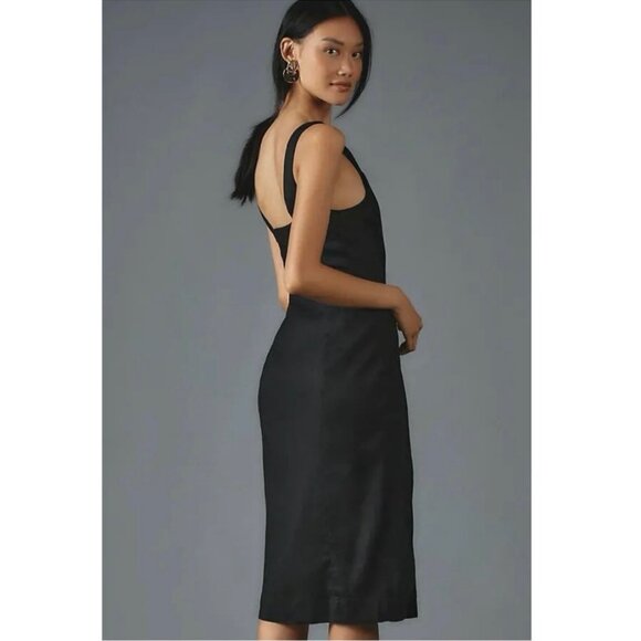 Anthropologie Sleeveless Square Neck Len Button Wrap Midi Dress Black Small - Picture 3 of 10